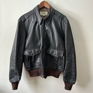 Vintage L.L. Bean A-2 Flying Tigers Leather Flight Bomber Jacket Brown - Sz 42